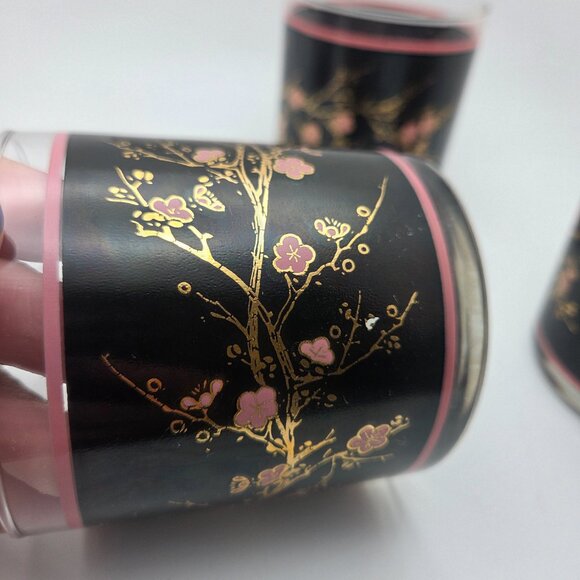 Vintage Cutler Glasses Japanese Pink Cherry Blossoms Mid-Century Modern Set of 4 - Picture 6 of 16